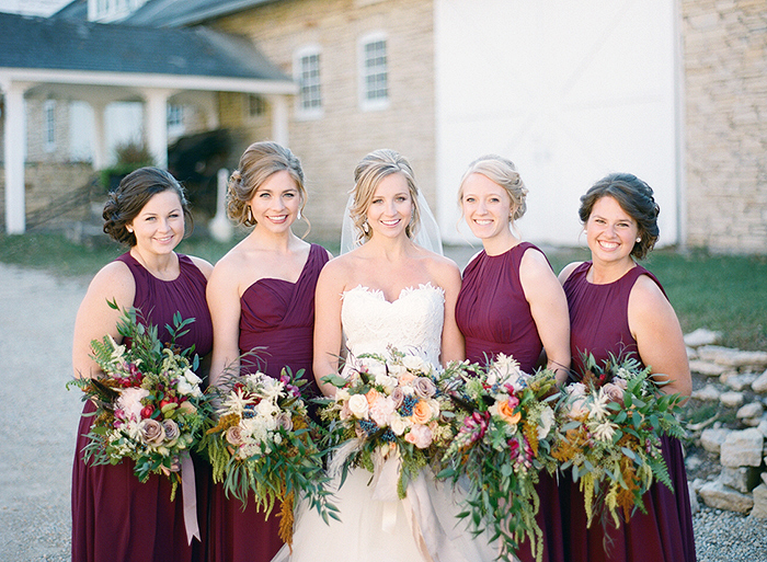 Wine Bridesmaids Dresses | Fall Wedding | Photography by Laura Ivanova