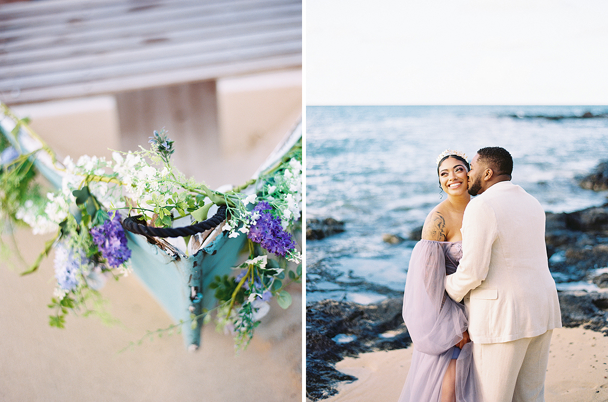 Unique Hawaii beach wedding with purple gown by Laura Ivanova Photography