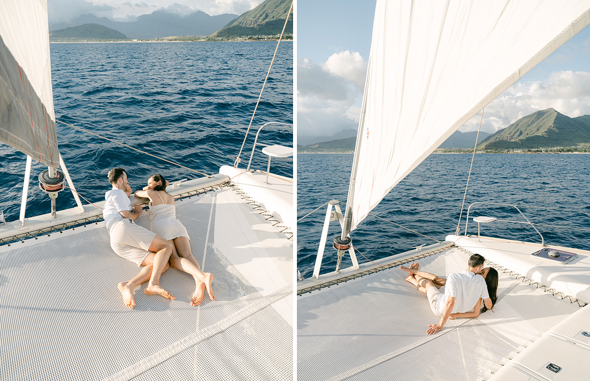 Hawaii yacht couples photography by film photographer, Laura Ivanova
