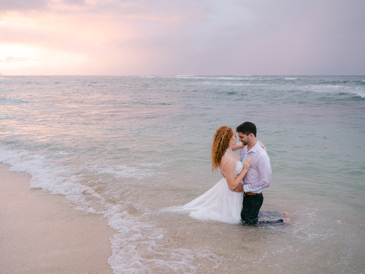 Oahu sunset beach wedding on film by Laura Ivanova Photography