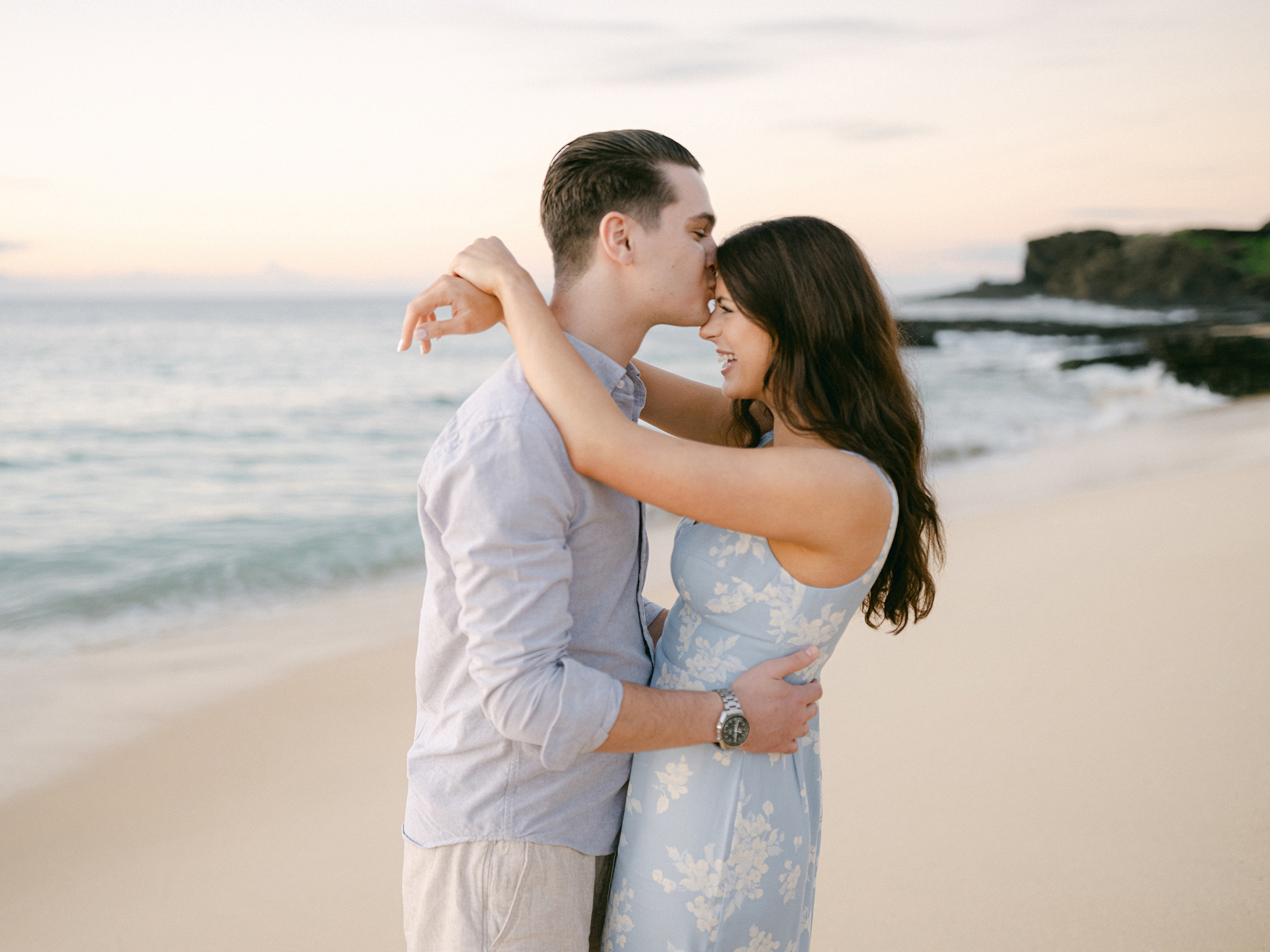 sunrise engagement session on Oahu on film by Laura Ivanova Photography