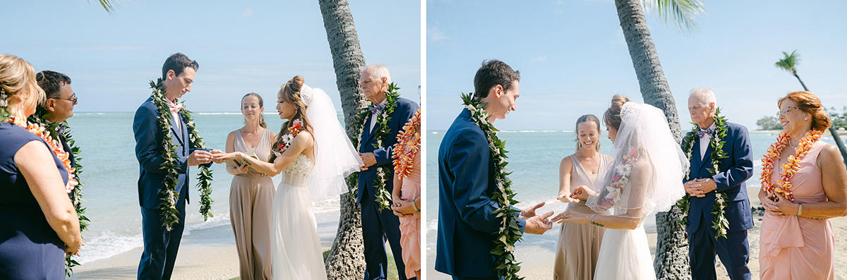 Small wedding ceremony at Waialae Beach on Oahu, Hawaii. Captured by Laura Ivanova Photography