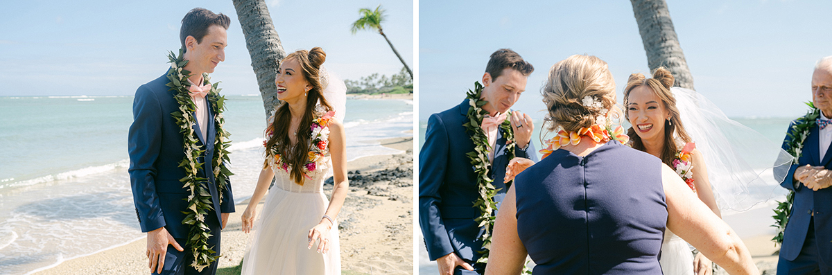 Small wedding ceremony at Waialae Beach on Oahu, Hawaii. Captured by Laura Ivanova Photography