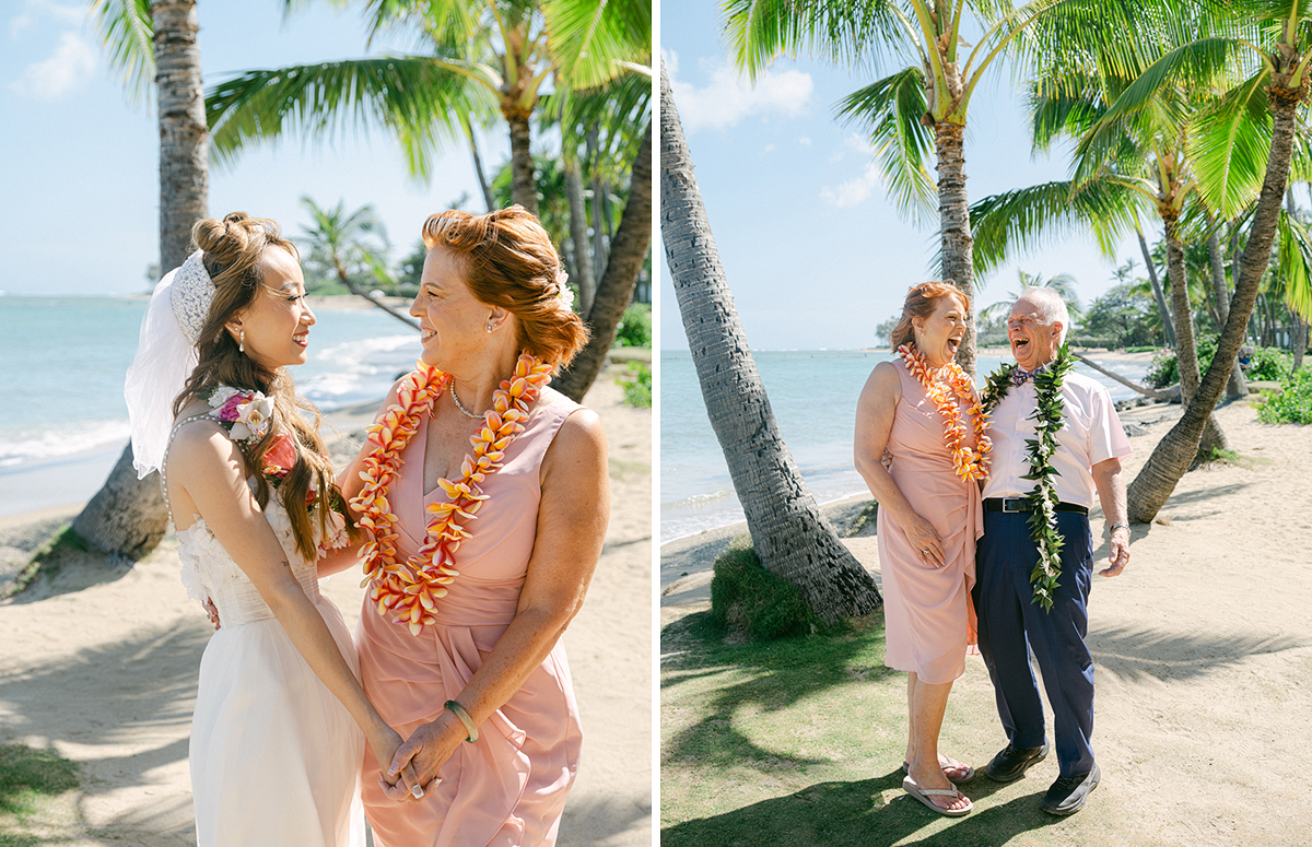 Small wedding ceremony at Waialae Beach on Oahu, Hawaii. Captured by Laura Ivanova Photography