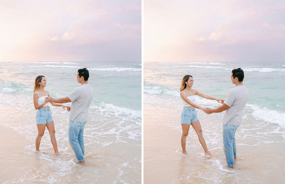 Hawaii sunset engagement session by film photographer, Laura Ivanova