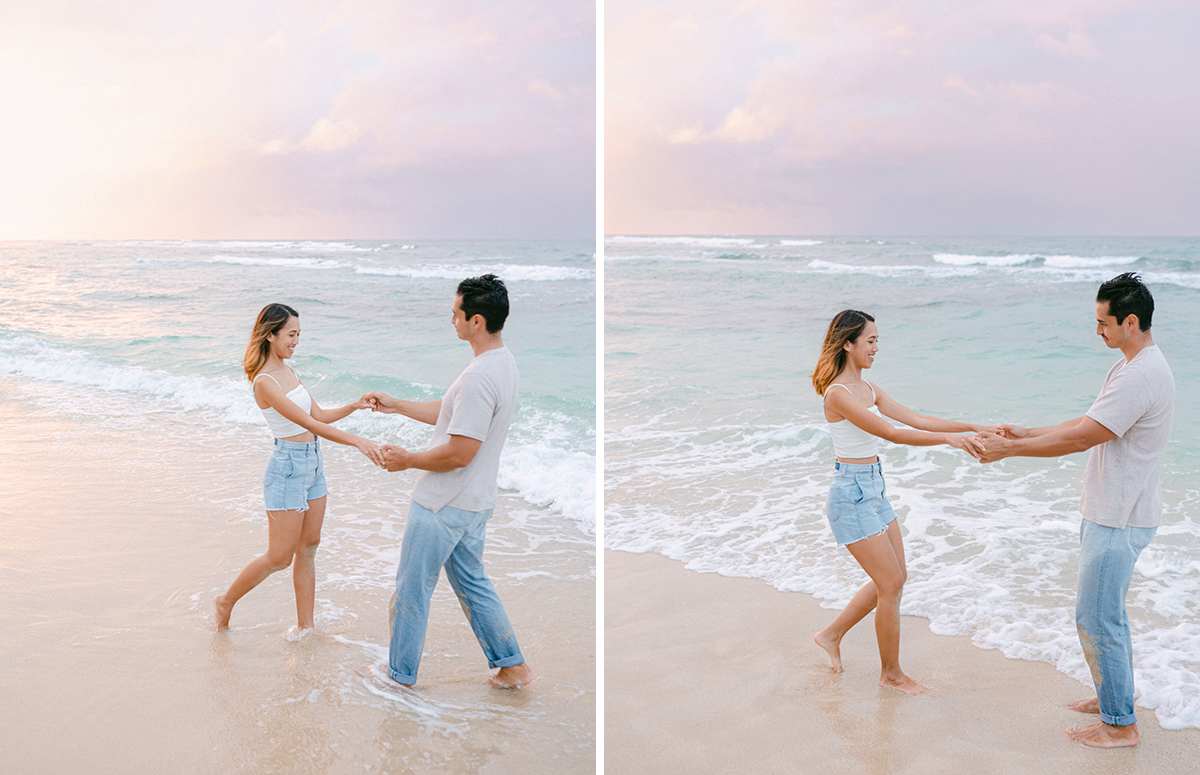 Hawaii sunset engagement session by film photographer, Laura Ivanova