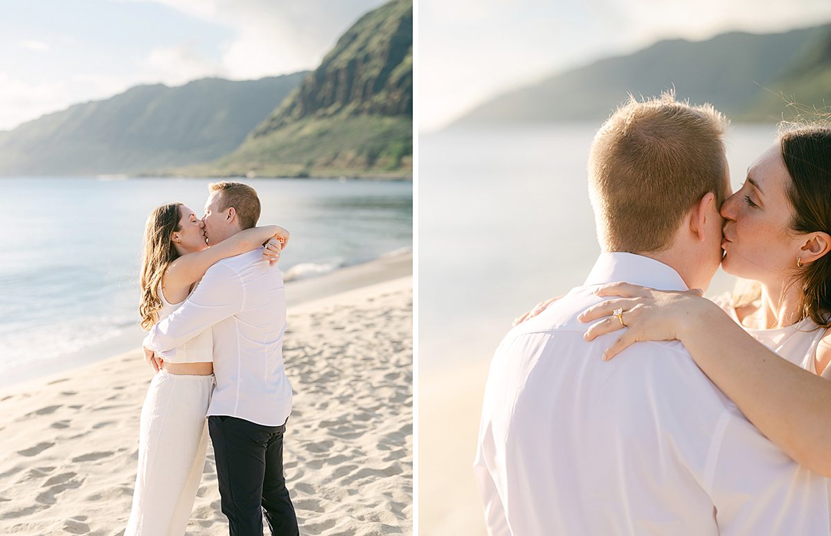 Oahu proposal photographer, Laura Ivanova, captures a surprise sunset proposal in gorgeous Hawaii
