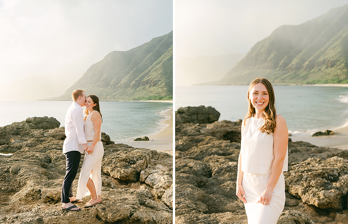 Oahu proposal photographer, Laura Ivanova, captures a surprise sunset proposal in gorgeous Hawaii